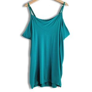 KENSIE Pretty Spaghetti Strap Tunic Tank Top Draped Sides Blue Sz L